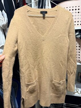 J. Crew Tan V-Neck Pocket Sweater